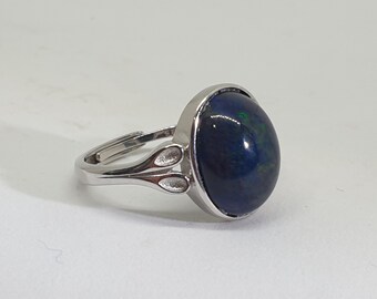 Stunning Large Oval Precious Ethiopian Black Opal ring, adjustable size, solid silver ring, statement silver gemstone ring