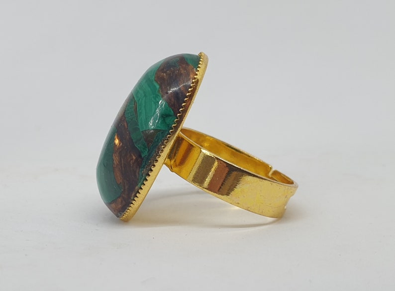 Large Oval Semi-precious Congolese Malachite Copper Bornite Ring ...