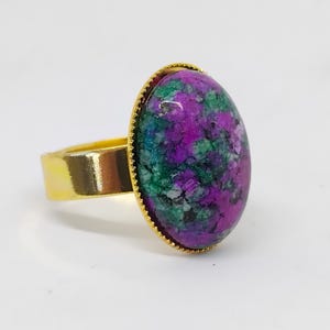 Oval Indian Ruby Zoisite Ring, Adjustable Gold-Plated Band, Semi-Precious Gemstone