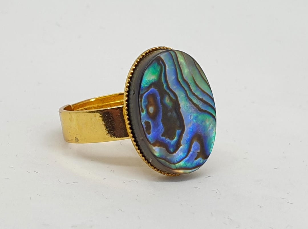 Oval Paua Shell Ring: New Zealand Abalone Adjustable Gold-plated ...