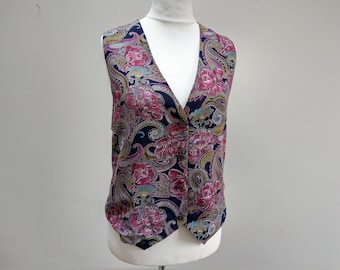 Menswear Inspired XS Damask Baroque Brocade Vest Designer Floral Paisley Vest Waistcoat Steampunk ANNA SUI Victorian