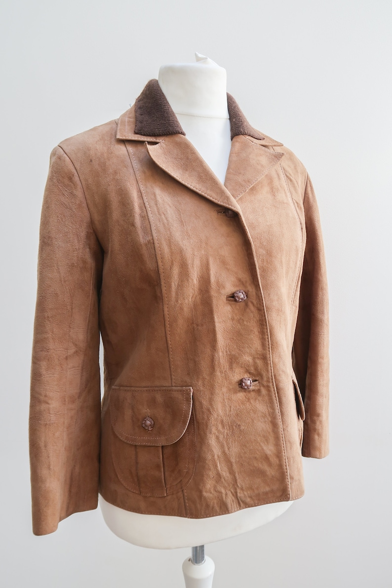 Size 16 Vintage Suede Jacket 70s Brown Coat Plus Size
