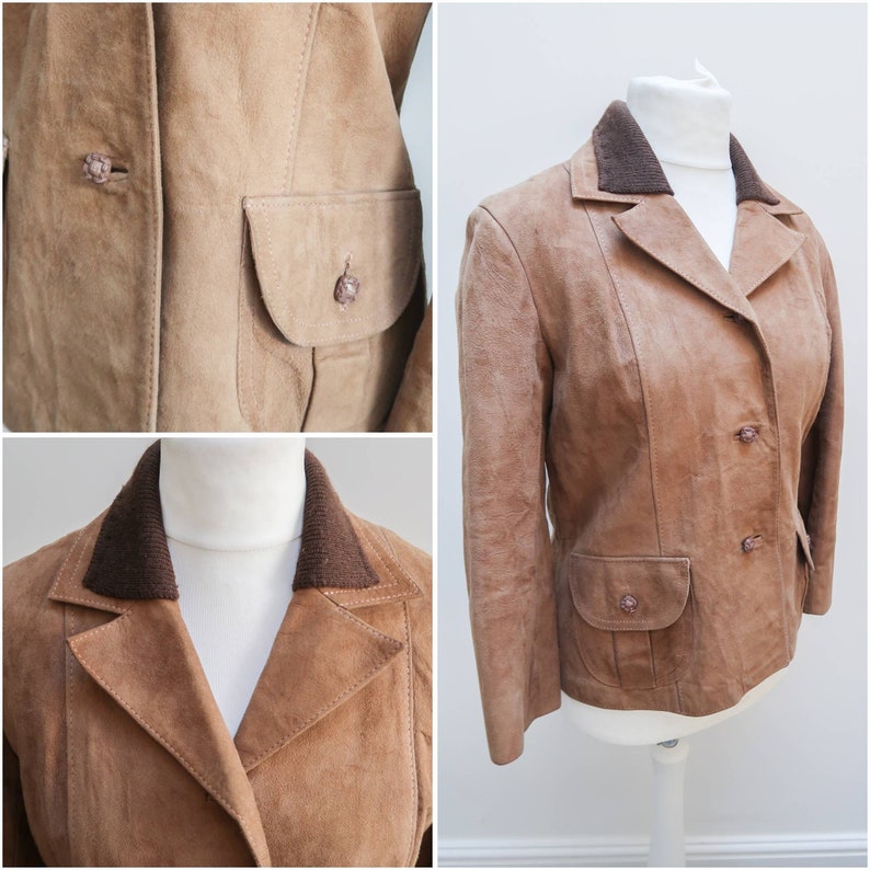 Size 16 Vintage Suede Jacket 70s Brown Coat Plus Size
