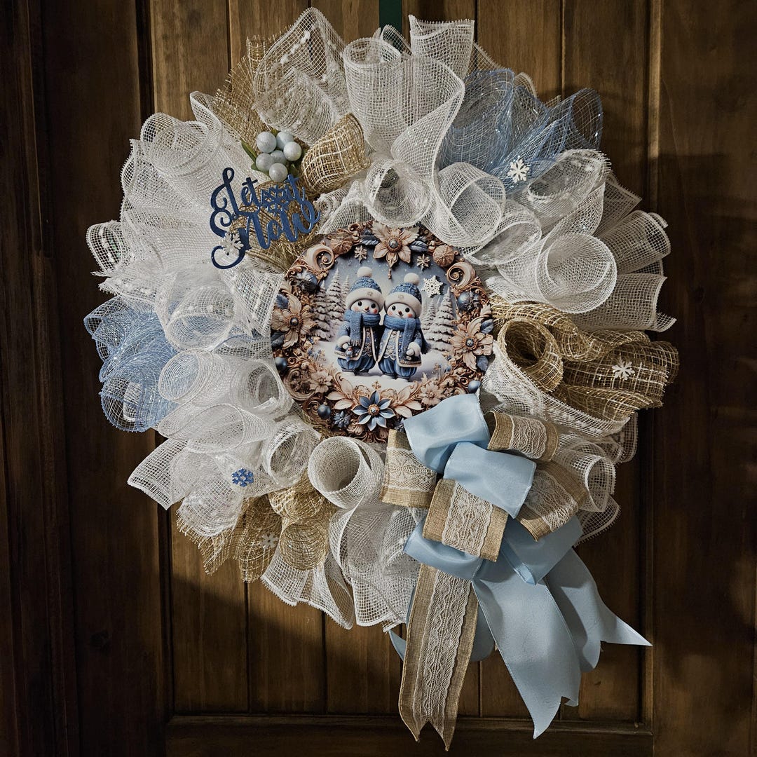 Snowman Blues - 22" Winter Deco Mesh Snowman Wreath - Etsy