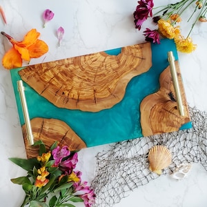 Olive Wood Epoxy Serving Tray, Charcuterie Board, Island Tray, River Tray