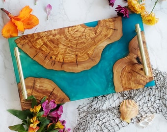 Olive Wood Epoxy Serving Tray, Charcuterie Board, Island Tray, River Tray