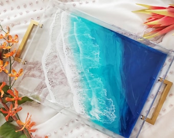 Clear Acrylic Ocean Serving Tray + Gold Handles