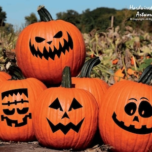 Pumpkin Face Decals Set - Jack-O-Lantern Decorating Stickers - Halloween Decor For Kids - Happy Spooky Pumpkin Faces, Boo, Trick-or-Treat