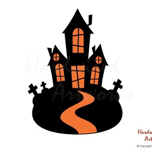 Haunted House Decal - Removable Wall and Window Sticker - Choose Size and Color - Spooky Graveyard - Dark Cemetery - Halloween Decoration