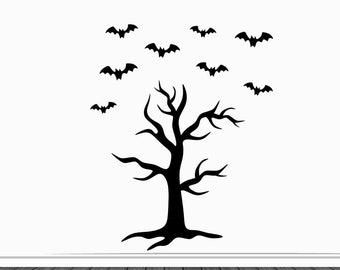 Halloween Tree Wall Decal LARGE - Removable Sticker - Spooky Tree And Bats Perfect for Halloween!