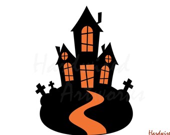 Haunted House Decal - Removable Wall and Window Sticker - Choose Size and Color - Spooky Graveyard - Dark Cemetery - Halloween Decoration