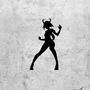Battle Demon Girl Decal - Customize Size and Color! - Fallen Angel Silhouette Wall, Laptop, Notebook Sticker - Gothic Spunky Devil Girl