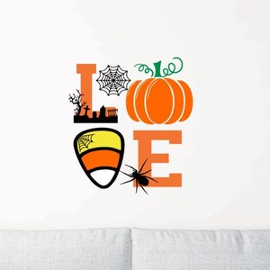 ハロウィン ラブ デカール - カボチャ、クモの巣、墓地、キャンディ コーン - 秋の装飾壁と窓ステッカー - 耐候性