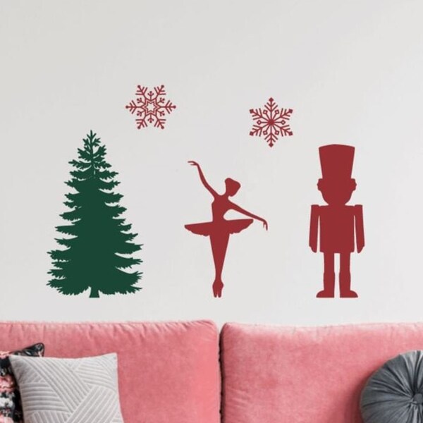 Casse-Noisette Décor de noël - Ballerine, arbre de Noël, casse-noisette, et flocons de neige - Pour les murs, Windows - Personnaliser votre taille et la couleur!