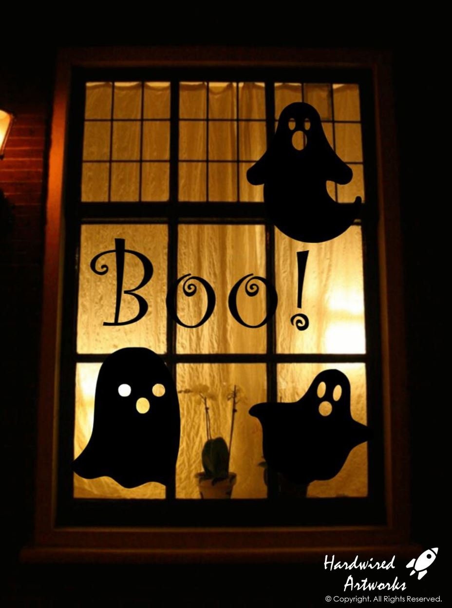 Halloween-Fensteraufkleber – Gruselige Weiße Geister, Abnehmbar & Rückstandsfrei (2 Stück)