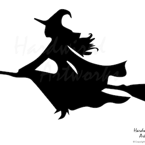 Girl Witch Wall Decal - Flying Young Witch Broomstick Silhouette Sticker - Whimsical Supernatural Magic Theme - Halloween Party Decor