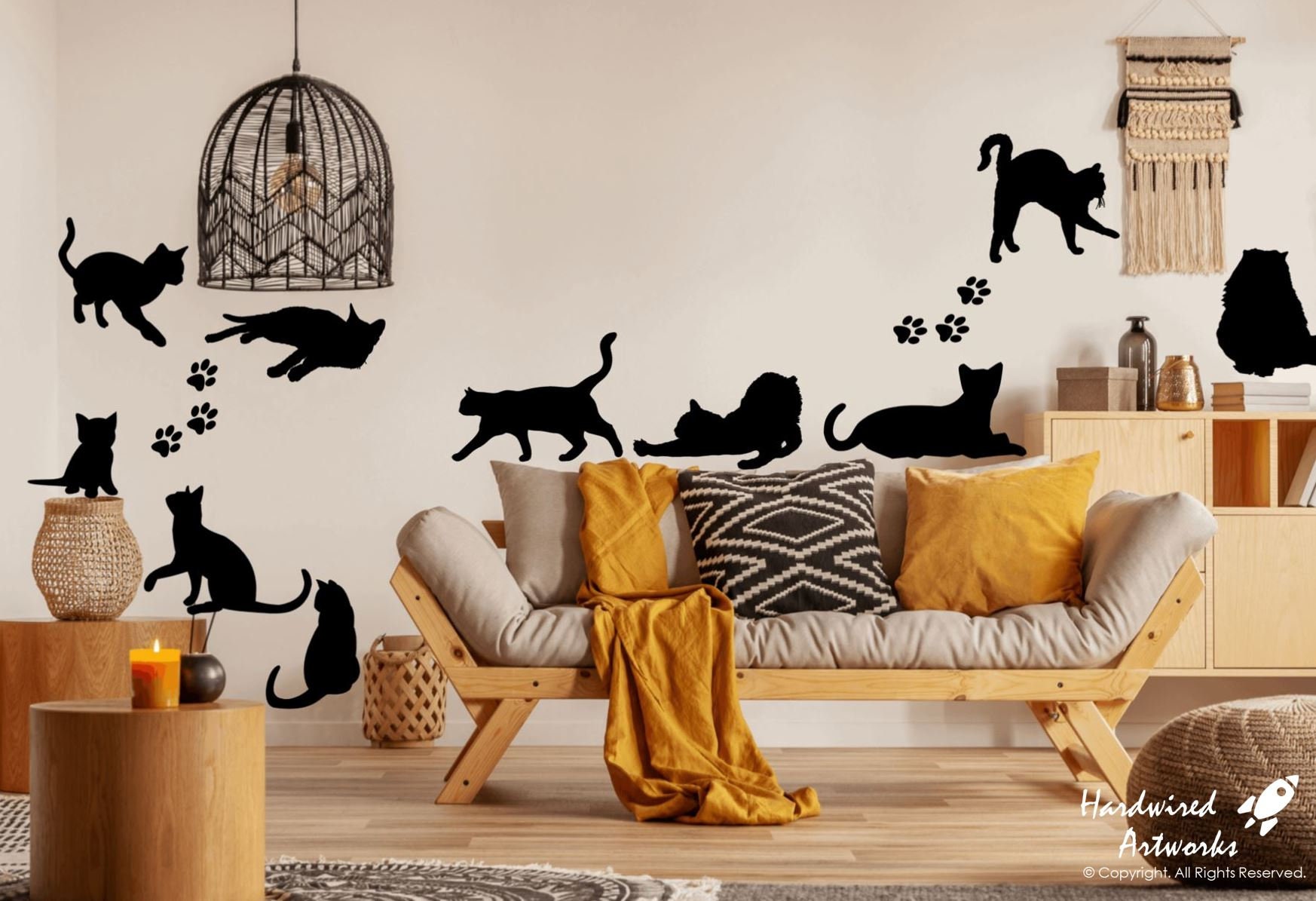 Cats Wall Decals - Set of 10 - Life Size Stickers for Cat Lovers - Cat ...