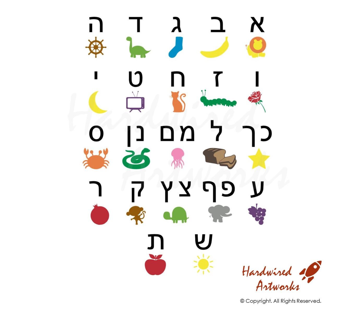hebrew-alphabet-wall-decal-colorful-hebrew-alephbet-with-pictures-educational-kids-wall-stickers-etsy for Free Printable Hebrew Alphabet Chart Hebrew Alphabet Wall Decal - Colorful Hebrew Alephbet With Pictures - Educational Kids Wall Stickers - Etsy for Free Printable Hebrew Alphabet Chart