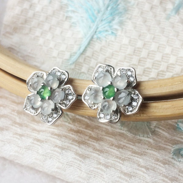 Women Artsy Flower Jade S925sliver Earrings