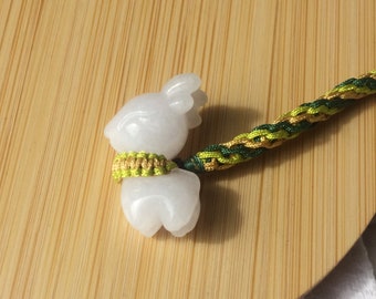 Cute Grade A Burma White Jade Deer Wearable phone charm, Grade A Burmese White Jadeite, Jade Deer, Carved Jade, 緬甸細糯白翡翠小鹿吊飾