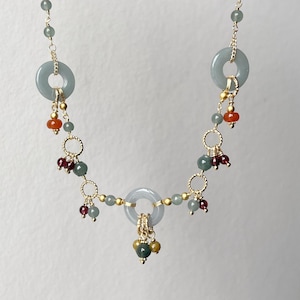 Grade A Guatemala Icy Blue Jade Donut Beaded Necklace, Guatemalan Icy Water Blue Jadeite, Burmese Icy Orange Jade, Guatemalan Yellow Jade