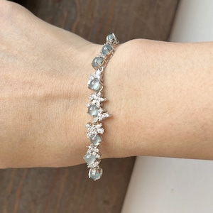 Stunning Certified Grade A Guatemala Icy blue Jade Bracelet, Guatemalan Icy sky blue Jadeite, S925 Silver bracelet, Zirconia, 正冰危天空藍翡翠手鍊