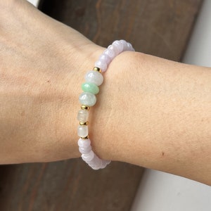 Dainty Grade A Burma Icy Purple Jadeite Beaded Bracelet, Burmese Light Lavender Purple Jade, Burma Light Green Jade, Icy White Jade