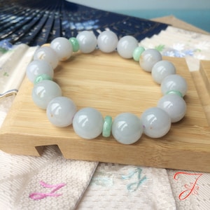 Zertifizierte Grade A Riesige Burma Weiße Jade Jadeit Perlen Armband, Natürliche birmanische weiße und goldene Jade, 13.7 mm 種水緬甸大卡牛奶底灑金翡翠手串