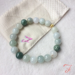 Rare Big Grade A Burma Icy Jade Jadeite Beaded Bracelet, 10mm Grade A Burma White Jade, Blue Green Jade, Light Green Jade, 10mm大卡緬甸糯冰多彩翡翠手串
