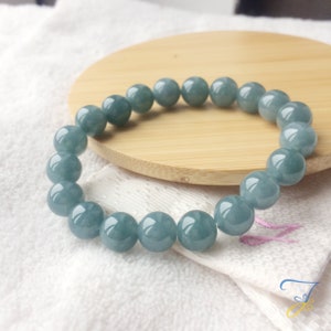 Stunning Grade A Guatelmalan Icy Sky Blue Jadeite Jade Beaded Bracelet, Certified Grade A Guatemalan Icy Dusty Sky Blue Green Jadeite