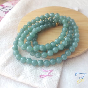 Certified Grade A Guatemala Icy Blue Jade Beaded Necklace, 7mm Grade A Guatemalan Icy Water Blue Jadeite, Minimalist, 危地馬拉糯冰湖水藍翡翠項鍊