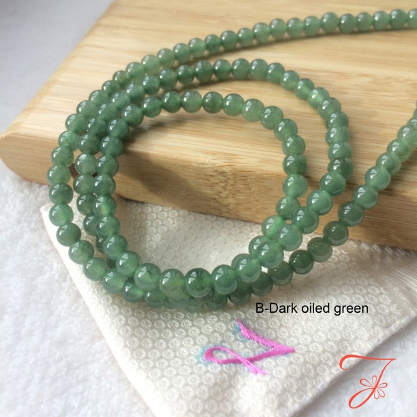 5mm Collier Perlé en Jade Jadeite Vert Huilé Glacé de Birmanie, Translucide Grade A Jadeite Vert Clair Glacé, Vert Foncé, 5mm小卡緬甸冰油綠翡翠長串