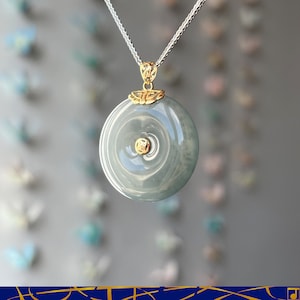 High Quality Certified Grade A Guatemala Icy Blue Jadeite Donut Pendant, Guatemalan Premium Icy Water Blue Jadeite, Ping-An-Kou Jade,