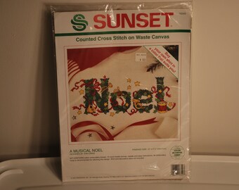 Vintage Christmas 1994 Dimensions Counted Cross Stitch Kit &quot;A Musical Noel&quot; Counted Cross Stitch - finished size 12&quot; X 4 1/2&quot; inches - Kit