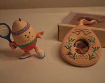 1992 & 1993 Hallmark Keepsake Ornament Easter Collection - Easter 1992 Warm Memories and Easter 1993 Eggs in Sports Ornament - Original Box
