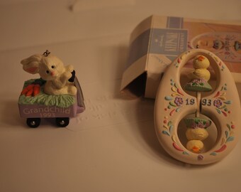 1993 Hallmark Keepsake Ornament Easter Collection - Easter 1993 Grandchild and Easter Chicks-on-a-twirl Ornament - Original Box - NICE!!