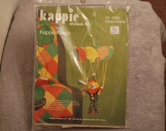 Vintage 1981 Kappie Originals Kappie Kalico Kit - Clown Mobile - Approx. 26&quot; X 7&quot; Great for a Baby Room- Unopened!!