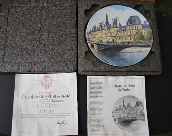 Limoges Decorative 8 1/2 inch Plate - L Hotel De Ville De Paris - Limited Edition Porcelain Plate with papers NICE!!