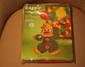 Vintage 1981 Kappie Originals Kappie Kalico Kit - Clown Wallhanging - Approx. 36&quot; X 26&quot; Great for a Baby Room- Unopened!!