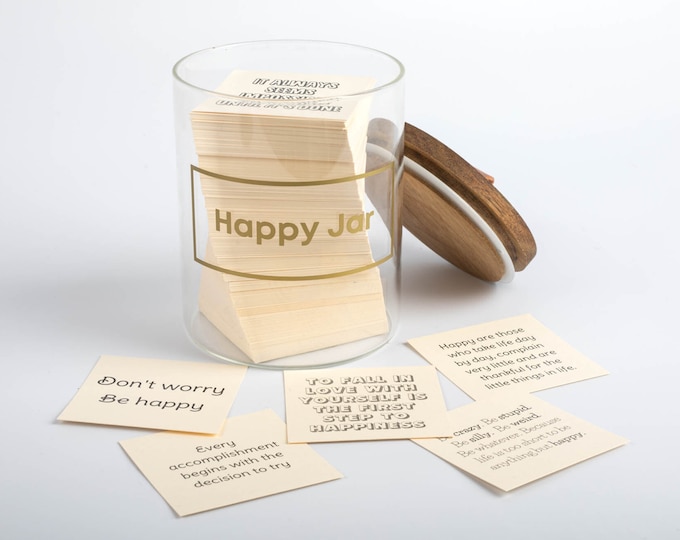 HAPPY JAR | Happy Box | 365 positive inspiring quotes | Mindfulness Wellness Gifts for Her | Gifts for Him | Thoughtful Home Gifts |