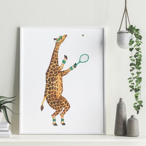 Jugador de tenis jirafa acuarela arte impresión / jirafa impresión / regalos para los amantes del tenis / regalo de tenis / jirafa acuarela / impresión A3