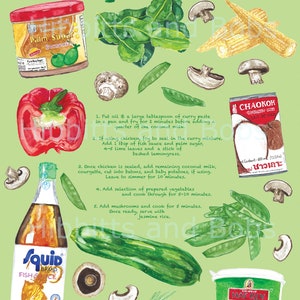 Green Thai Curry Recipe Art | Thai Recipe Poster | Curry Recipe Art | Watercolour Recipe | A3 A4