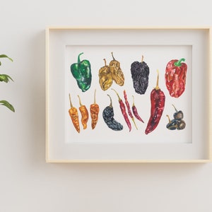 Mexican Chillies Watercolour Wall Art Print | A3 A4 Print | Food Illustration | Vibrant Food Kitchen Decor