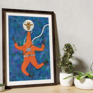 Impresión de acuarela de jirafa astronauta / Impresión de arte espacial / Safari espacial / Arte de la pared de la guardería / Cartel del dormitorio de los niños / Ilustración