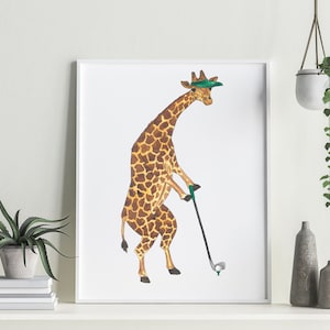Golfing jirafa acuarela arte impresión / jirafa impresión / regalos para golfistas / regalo de golf / jirafa acuarela / jirafa golf