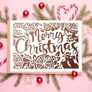 Cartes de Noël Lino imprimées à l’encre métallique imprimées à la main | | d’or | cuivre Tirage Lino argenté | Cartes de vœux de Noël Kraft | Fait main