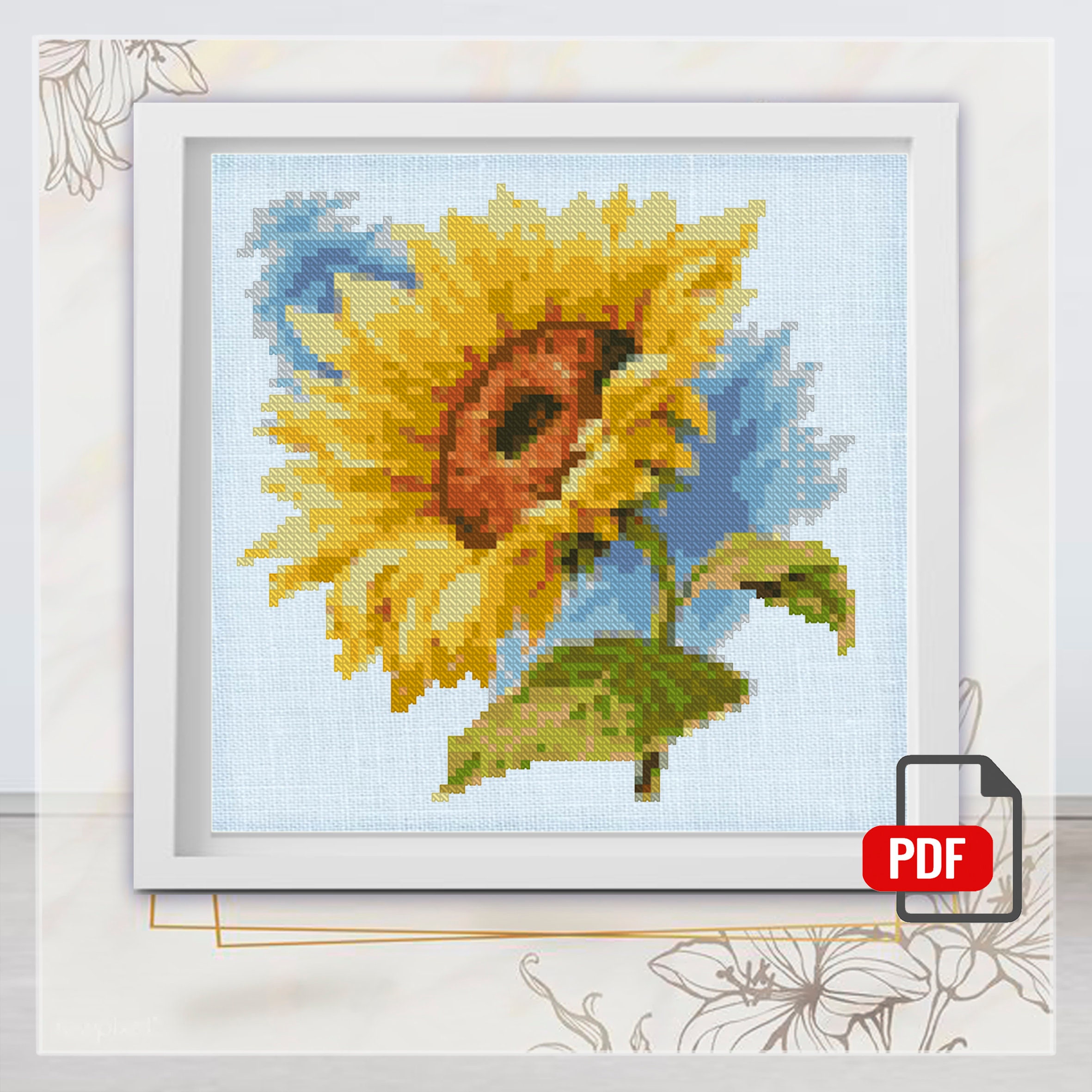 Sunflower Cross Stitch Pattern Flower Cross Stitch Pattern | Etsy Denmark