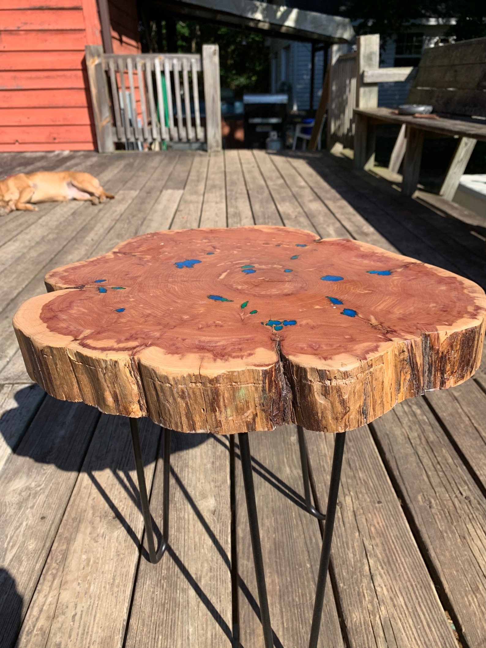 Live Edge Rustic Cedar End Table/coffee Table With Resin Etsy
