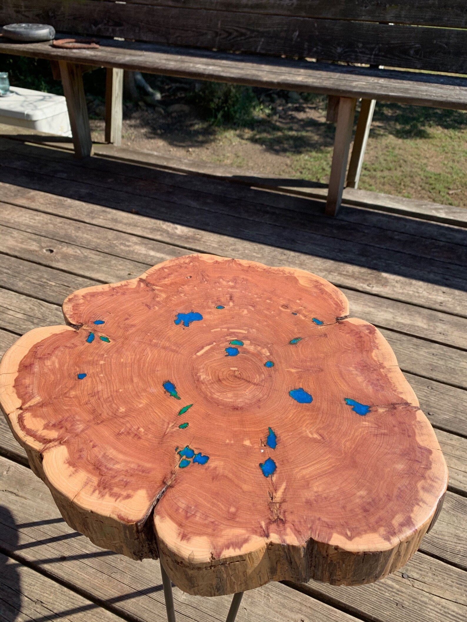 Live edge rustic cedar end table/coffee table with resin Etsy