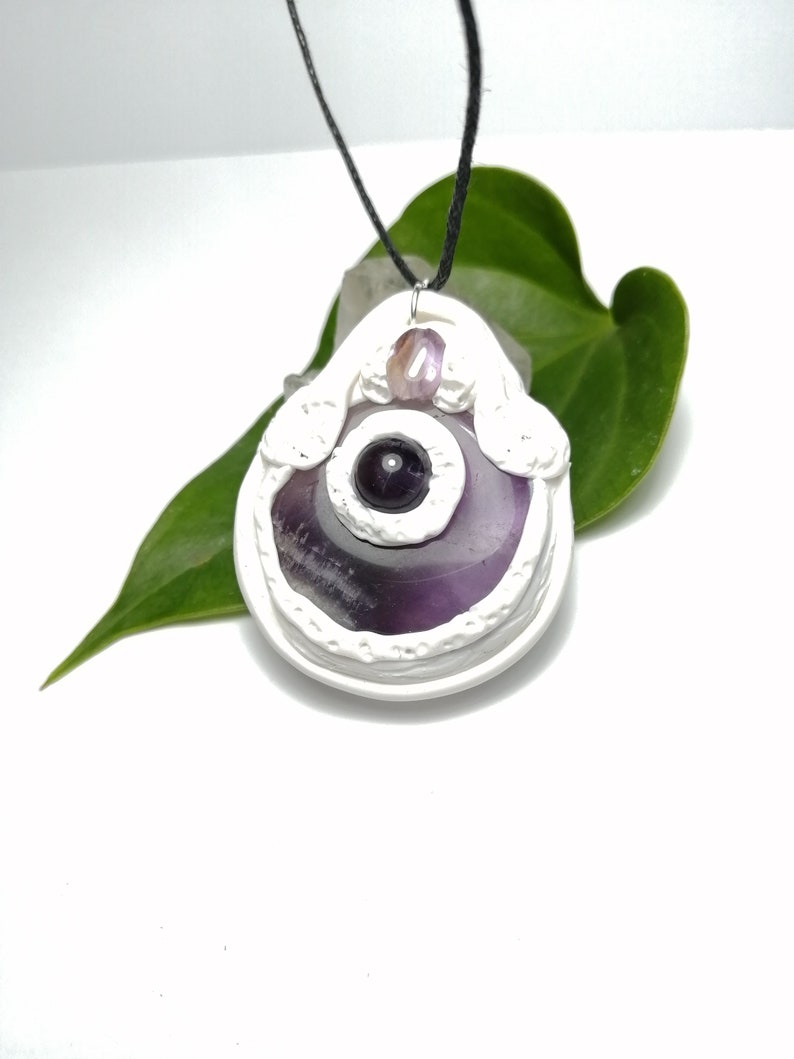 Amethyst polymer clay wiccan necklace.Protection amulet.Witchy jewelry.Protection amulet.Reiki necklace